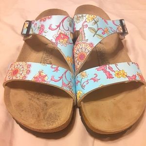 Birki's Birkenstock Original Sandals. Color: Blue Floral. American Size 8.